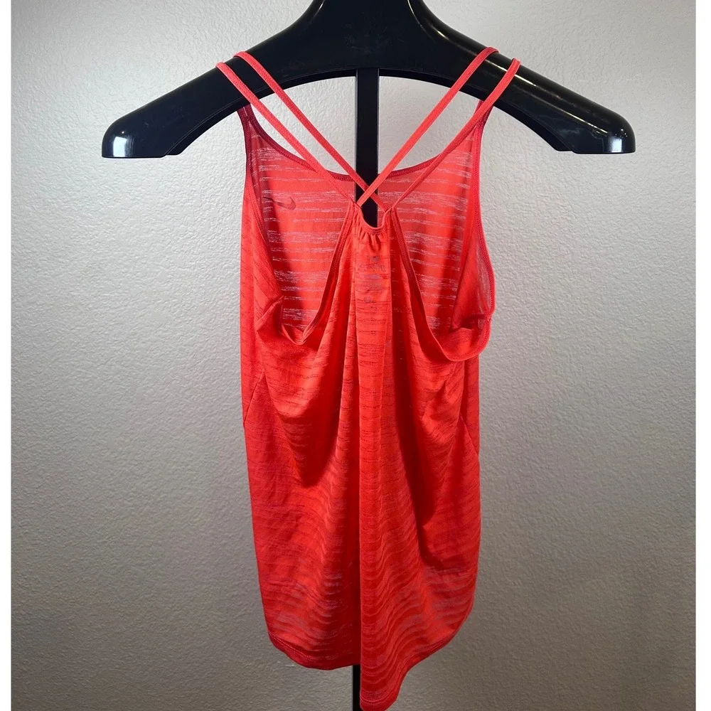 Nike Womens Dri-FIT Strappy Back Burnout Stripe Training Tank Top Orange Small